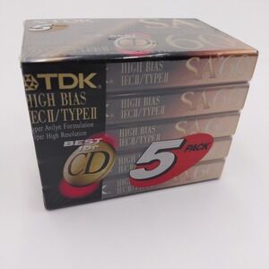 NOS Lot 5 TDK SA60 High Bias IEC Type II Audio Cassette Tapes Sealed